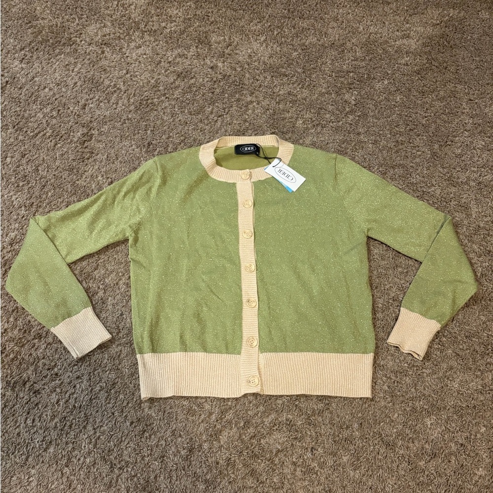 NWT Cider Green Sparkly Preppy Cottagecore Cardigan Sweater Size XL
